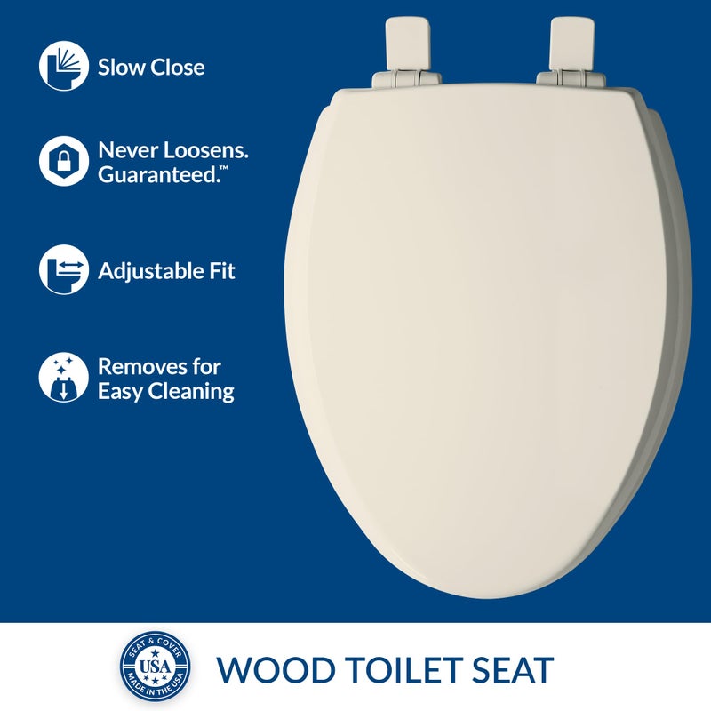 Mayfair Cassel Slow Close Toilet Seat, Easy Clean, Non Slip Premium Wood Seat, Easy Install, Made in USA, Elongated, Biscuit - Image 2